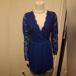 Elegant Blue Lace Women's Dress